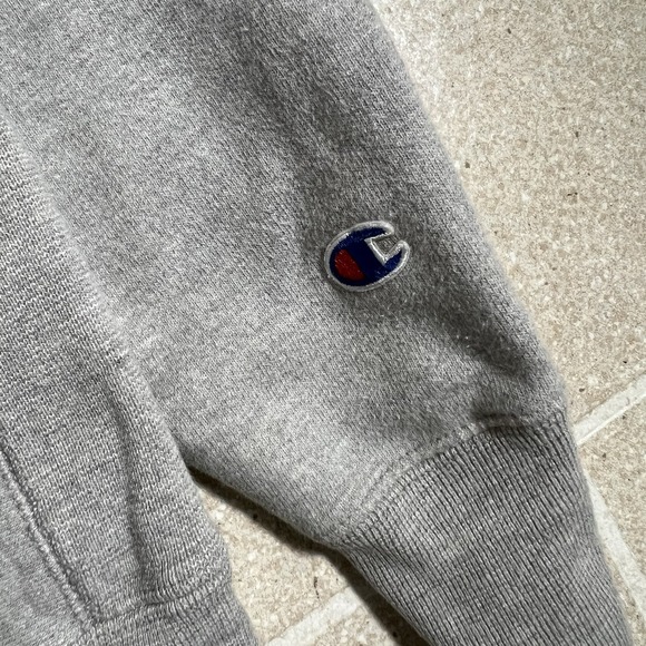 Vintage Champion Reverse Weave Pullover Hoodie Sweatshirt Gray Embroidered Logo - Picture 5 of 7